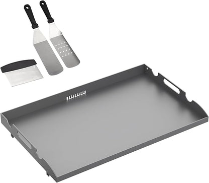 28 Inch Griddle Top for Blackstone with Spatula Set, Flat Top Griddle Replacement Part for Blackstone 2 Burner 1517 1853 1605 with Rear Grease System, Powder Coated Steel Healthy Non-Toxic Durable