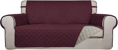 PureFit Reversible Quilted Couch Covers for Dogs Loveseat Sofa Cover 54" | Wine/Beige, Water Resistant Couch Protector, Washable Pet Couch Cover with Non Slip and Elastic Straps For Kids