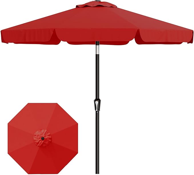 AreShark 9FT Valance Patio Umbrella, Outdoor Table Umbrella with Tilt and Crank, Outdoor Market Umbrellas W/ 8 Sturdy Ribs UV Protection for Garden, Deck, Backyard and Pool, Red