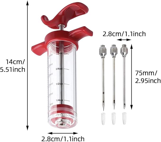 Meat Injector Syring-e Kit,3 Needles Porous Turkey Injector for Meats with Cleaning Brush,Marinade Injector Syring-e for BBQ Grill with Black Oil Brush Easy to Use and Clean