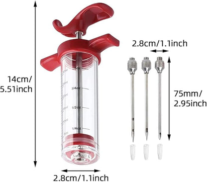 Meat Injector Syring-e Kit,3 Needles Porous Turkey Injector for Meats with Cleaning Brush,Marinade Injector Syring-e for BBQ Grill with Black Oil Brush Easy to Use and Clean