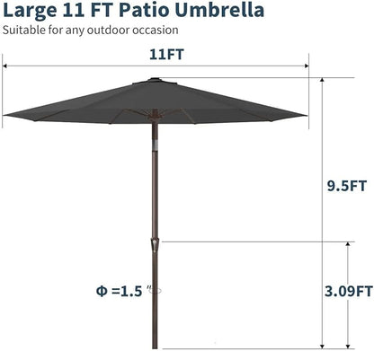 PatioKingdom 11FT Patio Umbrella,Outdoor Umbrella with Push Button Tilt and Crank,Market Table Umbrella with 8 Sturdy Fiberglass Ribs UV Protection