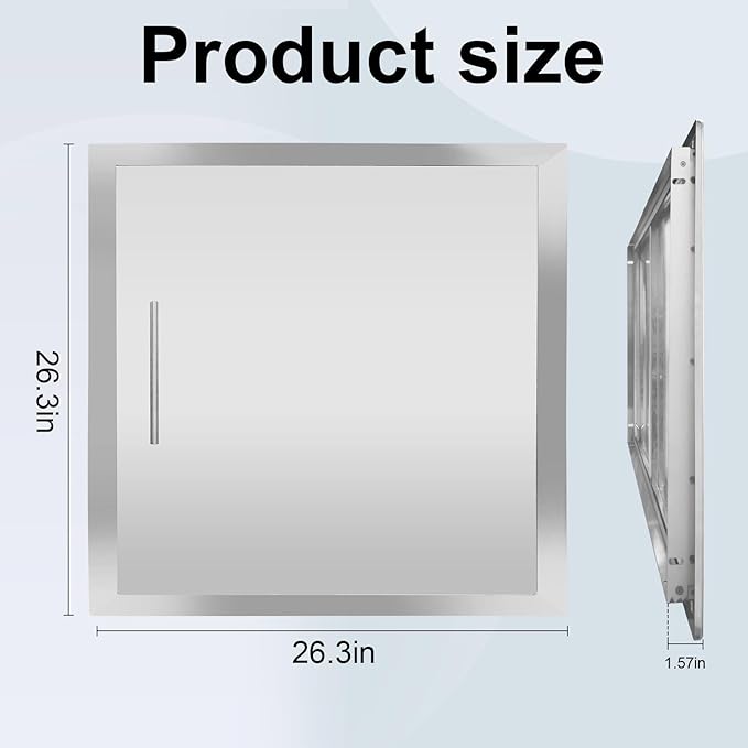 Outdoor Kitchen/BBQ Access 26.3" W X 26.3" H Double Doors,Thickened 304 Stainless Steel Flush Mount Outdoor Kitchen Accessories Door for Indoor/Outdoor Kitchen Outdoor Cabinet BBQ Island