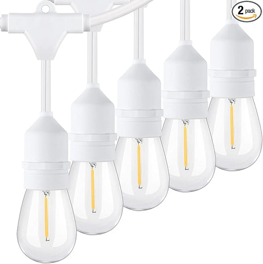 96FT(48×2) Outdoor String Lights, Commercial Grade Heavy Duty White Wire Patio Light with Dimmable S14 Shatterproof LED Bulbs, Linkable Waterproof Bistro Lights for Outside Deck Backyard Cafe Market
