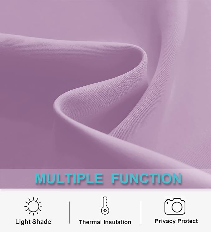 RYB HOME Small Kitchen Curtains, Room Darkening Drapes Energy Efficient Half Window Coverings Heavy Duty Solid Decor for Bedroom Bathroom Dining Room, W42 x L45 inches, Lilac, 2 Panels Set