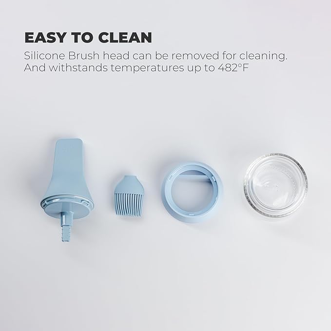 Zuutii Oil Dispenser with Silicone Brush for Cooking, Glass Oil Bottle with Heat Resistant Basting Brushes for Baking, Food Brush for Grilling, Butter, BBQ Sauce， Dishwasher Safe,4.4oz,Blue