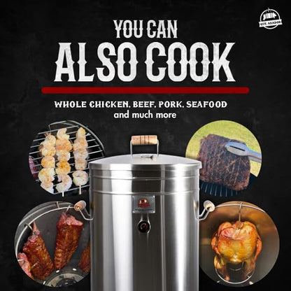 (50 Pound) 2-in-1 Smoker Barrel Vertical Grill - Premium 304 Stainless Steel - Big Barril Charcoal BBQ Thermometer & Ventilation - Cooking Accessories Meat Kit - Portable Outdoor, Camping - QUE ASADOR