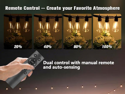 200ft Solar LED Outdoor String Lights Patio Lights with Shatterproof 2700K ST38 Vintage Edison Plastic Bulbs Dimmable, Outside Hanging Lights Waterproof for Porch, Deck, Garden, Backyard