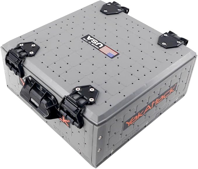 YakAttack ShortStak Solo Storage Box - Size & Color Options | Standalone Low-Profile Crate with Lid, Hinges & Latches | GridLoc Mounting Panels | Slider Feet for Under-Seat Use | Made in USA