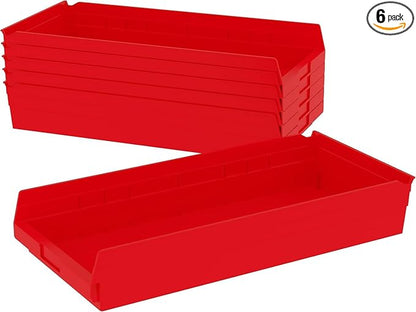 Akro-Mils 30174 Heavy Duty Plastic Shelf Bins, 24"x 11"x 4", Red, 6-Pk | Heavy Duty Nesting Storage Bins for Garage, Closet, Refrigerator, Kitchen, Cabinet, Drawer Organization, Pantry Organization