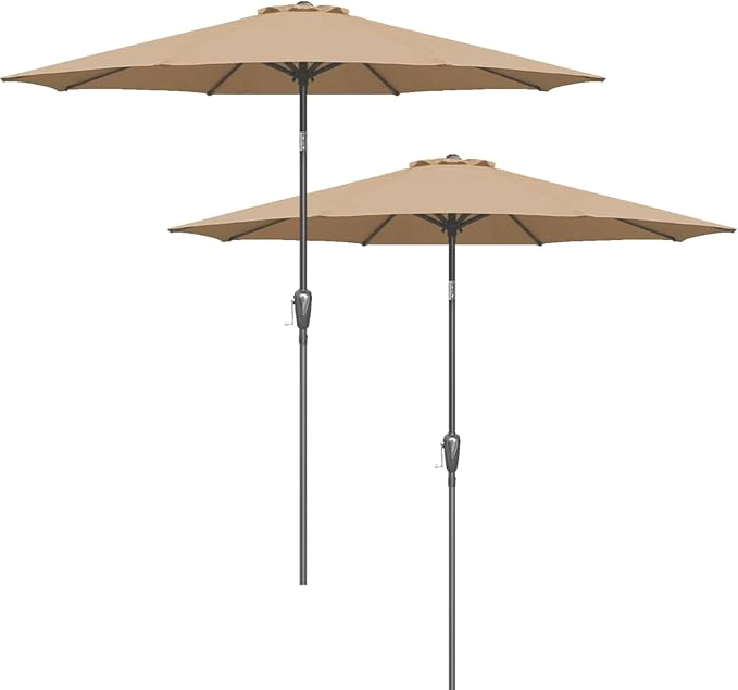 YSSOA 2 Pack 9' Patio Umbrella Outdoor Table Market Yard Umbrella with 8 Sturdy Ribs, Tan-2 Pack
