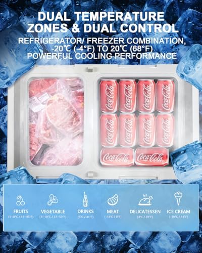 ELECAENTA 12V Refrigerator with Battery, 43qt Dual Zone, Support DC/AC/Solar/Battery Powered, Portable Car Fridge Freezer -4℉~68℉, Electric Cooler for Vehicles Camping Travel Fishing Road Trips