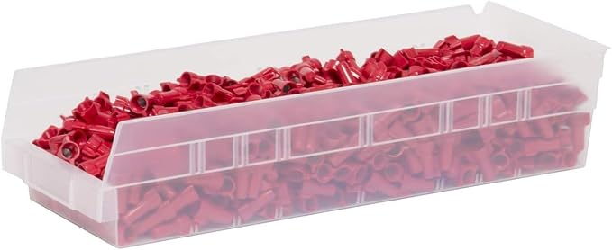 Akro-Mils 30138 Heavy Duty Plastic Shelf Bins, 18"x 6.5"x 4", Clear, 12-Pk | Heavy Duty Nesting Storage Bins for Garage, Closet, Refrigerator, Kitchen, Cabinet, Drawer Organization, Pantry Organization