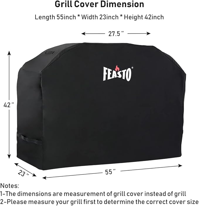 Feasto BBQ Grill Cover, 55 Inch Heavy Duty Waterproof Gas Grill Cover with Adjustable Velcro Strap, Anti-UV, Fade Resistant, Fits for Weber, Char Broil, Nexgrill, Royal Gourmet (55"L x 23"W x 42"H)