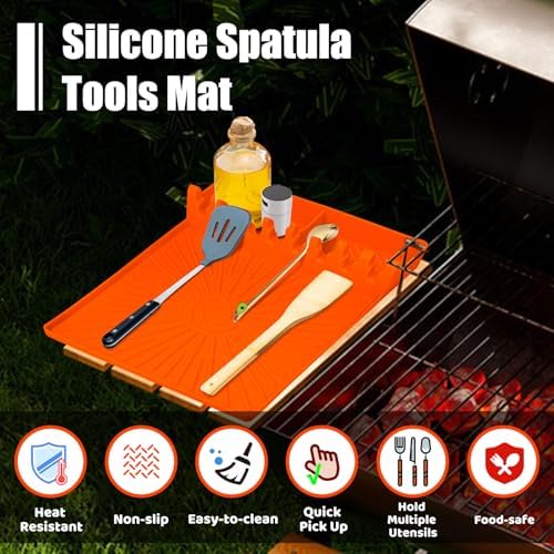 Koolstuffs 1 Pack Silicone Side Shelf Griddle Tools Spatula Mat+2 Pack Silicone Grease Cup Liners for Blackstone 36 28 22 17 Inch Griddle