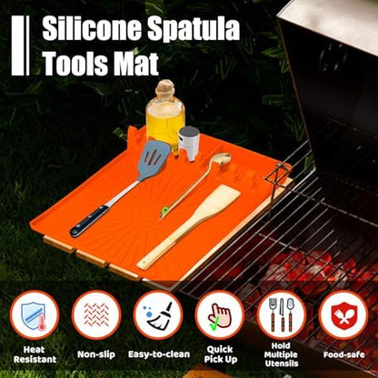 Koolstuffs 1 Pack Silicone Side Shelf Griddle Tools Spatula Mat+2 Pack Silicone Grease Cup Liners for Blackstone 36 28 22 17 Inch Griddle