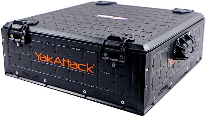 YakAttack ShortStak Solo Storage Box - Size & Color Options | Standalone Low-Profile Crate with Lid, Hinges & Latches | GridLoc Mounting Panels | Slider Feet for Under-Seat Use | Made in USA