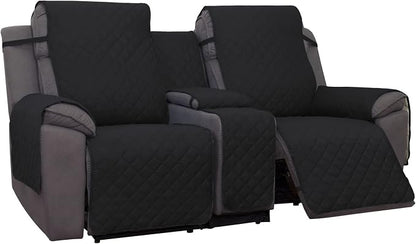PureFit Water Resistant Reversible Loveseat Recliner Cover - Non Slip Furniture Protector for 2 Seat Recliner, Black/Beige | Double with Console, Non Slip Split Sofa Cover, Washable Reclining Cover, Black/Beige