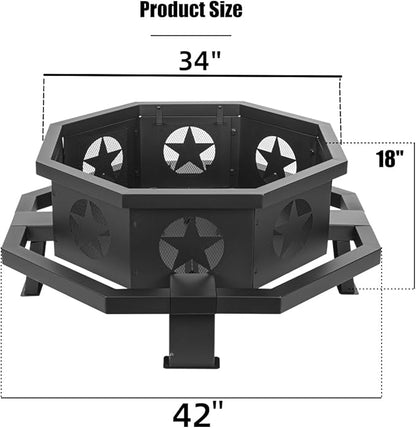 Panovue 42 inch Fire Pit for Outside, Heavy Duty Wood Burning Fire Pits with Fire Poker, Outdoor Octagonal Firepit for Camping, Yard, Patio