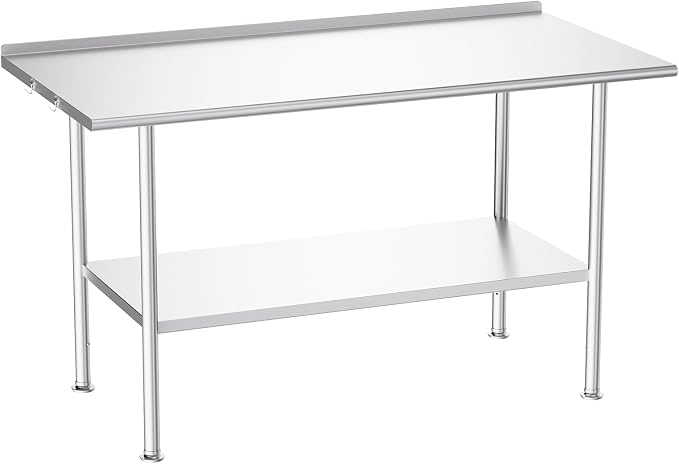Atelicf NSF Stainless Steel Prep Table 30X60 inch with Backsplash | Commercial-grade table for restaurants, kitchens, food trucks, breweries, bars, garages, and outdoor BBQ