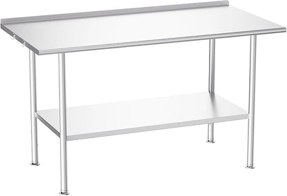 Atelicf NSF Stainless Steel Prep Table 30X60 inch with Backsplash | Commercial-grade table for restaurants, kitchens, food trucks, breweries, bars, garages, and outdoor BBQ