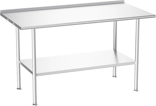 Atelicf NSF Stainless Steel Prep Table 30X60 inch with Backsplash | Commercial-grade table for restaurants, kitchens, food trucks, breweries, bars, garages, and outdoor BBQ