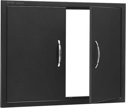 VEVOR BBQ Access Door, 788x610 mm Double Outdoor Kitchen Door, Cold Plate Flush Mount Doors, Wall Vertical Doors with Handles, for BBQ Island, Grilling Station (Stainless Steel + Oil-Sprayed Product)
