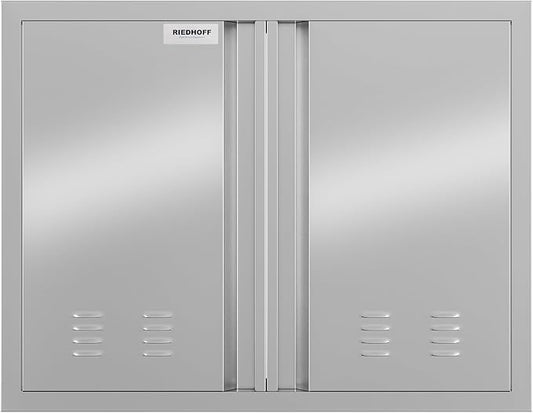 26" W X 24" H BBQ Access Door, Outdoor Kitchen Double Doors with Recessed Handle and Vents, Thickened 304 Stainless Steel Outdoor Kitchen Accessories Door for Indoor, Outdoor, Silver