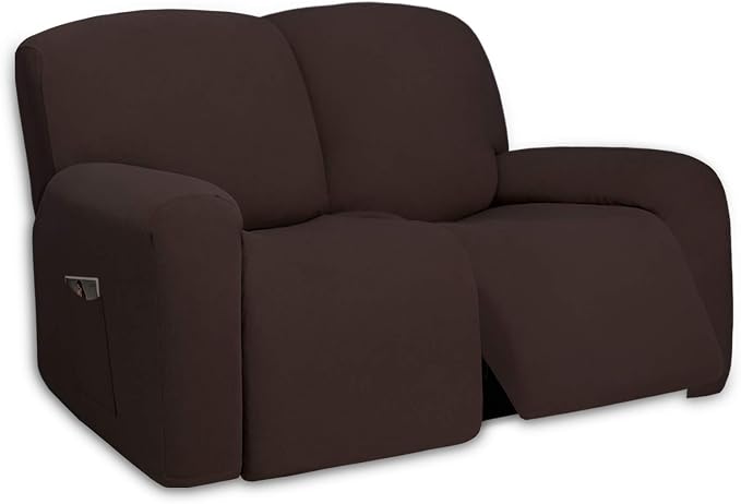 PureFit Super Stretch Loveseat Recliner Sofa Couch Cover with Pocket | 2 Seats Non Slip Soft Sofa Slipcover, Washable Reclining Furniture Protector for Pets (Recliner Loveseat, Chocolate)