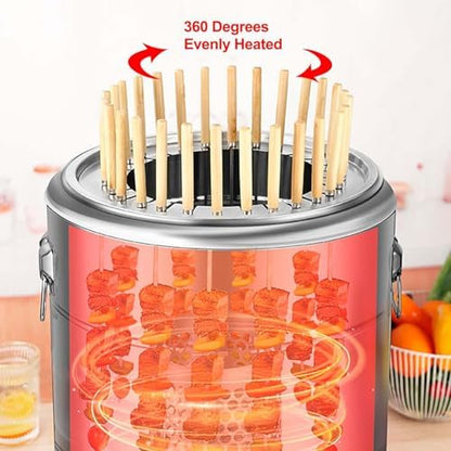 Smokeless Charcoal Barrel Grill,Stainless Steel Kebab Grill,with 28 Skewers/Grill Grate, for Camping, Picnics, Backyard Barbecues (A)