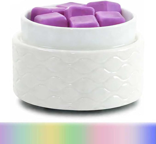 7-Color Changing Wax Melt Warmer, Modern Ripple Design 3-in-1 Electric Candle Warmer with Large Melting Dish, Ceramic Scented Wax Melter Essential Oil Burner for Home Aromatherapy, White