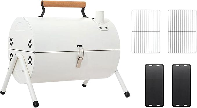 Charcoal Grill Barbecue Grill Camping Portable with Grill Net BBQ Stove BBQ Grill for Outdoor, Backpacking, Garden, Patio, Picnic, No Baking Tray, White