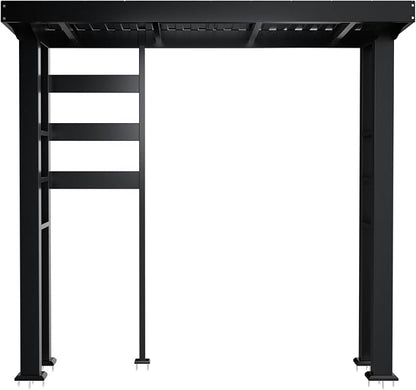 110" 4-Burner 72000 BTU Outdoor Kitchen Island,304 Stainless Steel Modular LPG BBQ Grill Combination With Granite Countertops, Canopy, Refrigerator and Sink (110"-Black with Canopy, Propane Gas)
