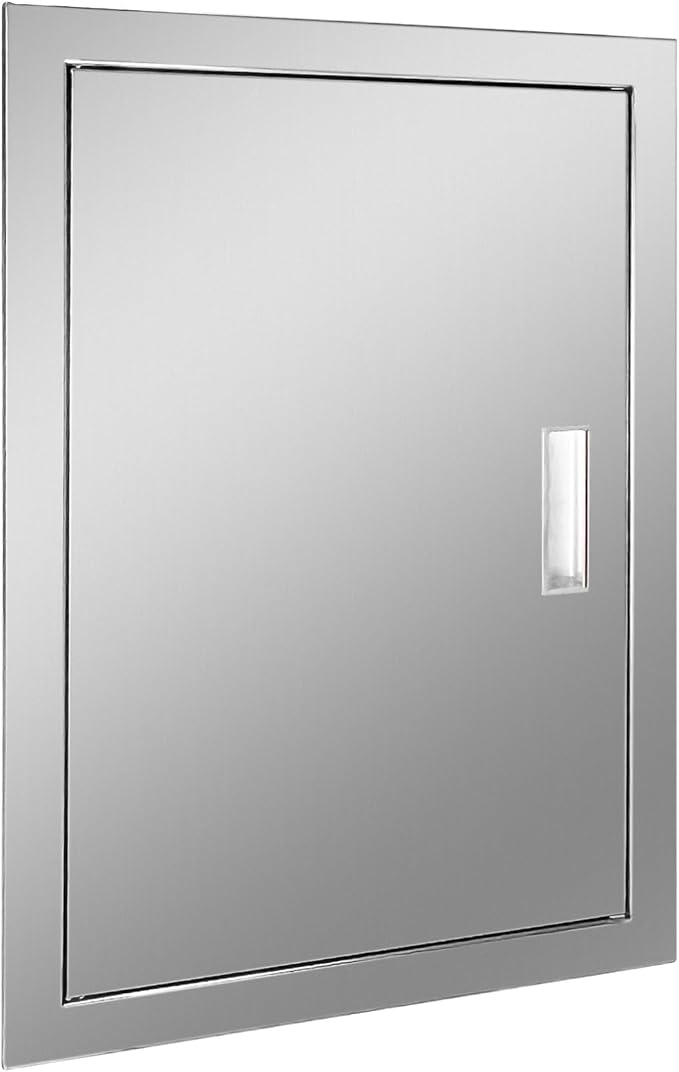 Outdoor Kitchen Door 17" W x 24" H Stainless Steel BBQ Single Access Door Flush Mount Vertical Wall Doors with Handle Suitable for Grilling Station Outside Cabinet Outdoor Kitchen