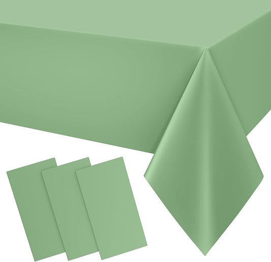 Smiry Disposable Table Cloth 3 Pack, 54 x 132 Inch Waterproof Plastic Tablecloth, Decorative Rectangle Table Covers for Party, Birthday, Picnic, Sage Green