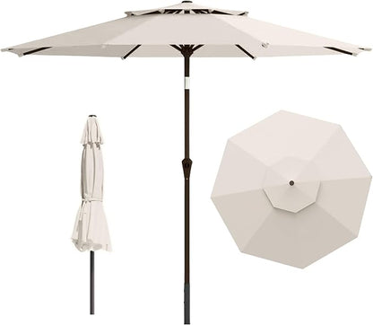 9ft 2-Tiers Patio Umbrella,Outdoor Market Table Umbrella with Push-Button Tilt & Crank | UV Protection,Suit for Backyard,Garden,Pool,Deck(Creamy-white)