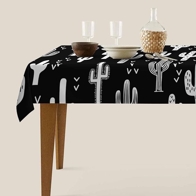 TKS MITLAN Tablecloth Black and White Cactus Table Cloth Rectangle Table 60 x 84 Inch Monochromatic Wild Plant Kitchen Decorations for Home Dinner Party