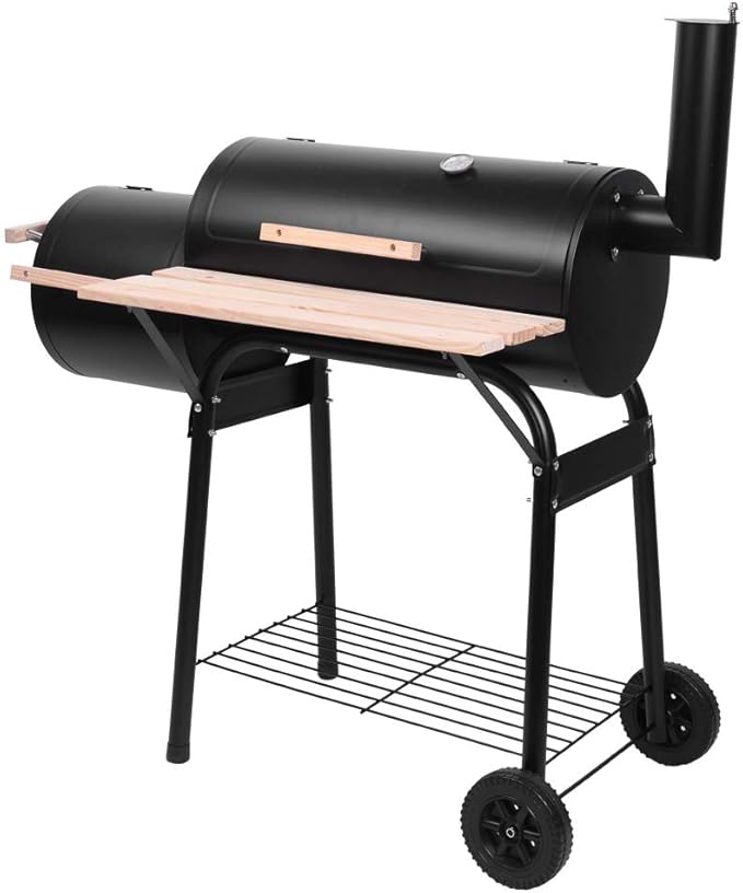 Black 44 Inch Charcoal Grill, BBQ Grill Oven, Heavy-Duty Drum Bbq With Side Box, Portable Outdoor Barbecue Cooker On Wheels for Backyard, Camping, Tailgating Party, Backyard Barbecue