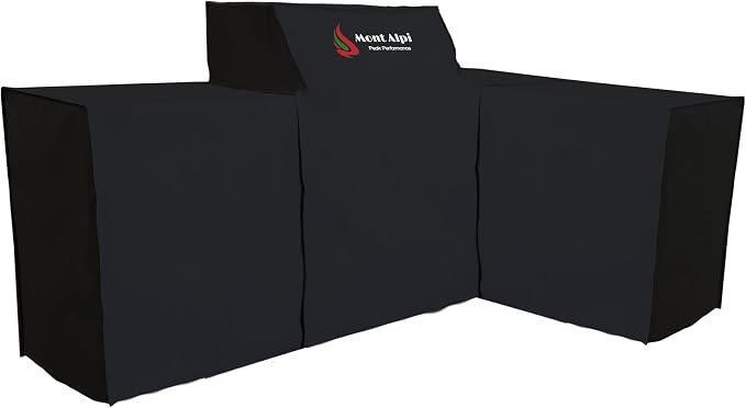 Mont Alpi 400 COVMAi400-90 L-Shaped 4-Burner Heavy Duty All Weather Water Resistant 82" x 50" Full Black Grill Cover for MAi400-D90 and MAi400-D90FC Stainless Steel Modular Outdoor Kitchen BBQ Islands