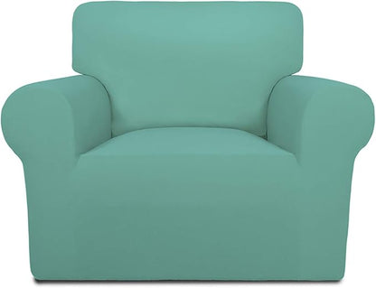 PureFit Super Stretch Chair Covers Fleece Couch Covers for Sofa Cyan | 1-Piece Spandex Couch Cover Soft Couch Protector, Sofa Cover Washable with Non Skid Foam and Elastic Bottom for Kids, Dogs
