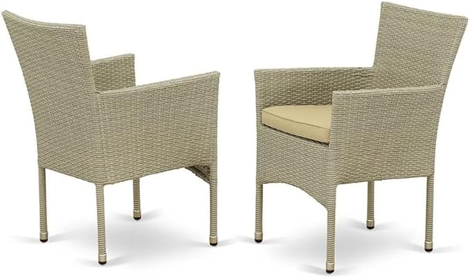 East West Furniture OSBK5-03A 5 Piece Wicker Patio Furniture Set Includes a Rectangle Outdoor Table with Glass Top and 4 Balcony Backyard Armchair with Cushion, 36x60 Inch, Natural Linen