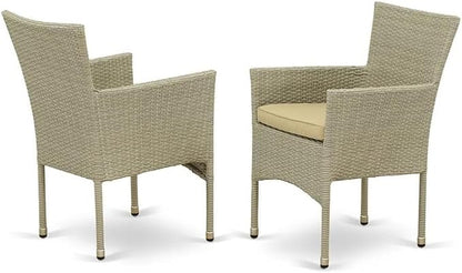 East West Furniture OSBK5-03A 5 Piece Wicker Patio Furniture Set Includes a Rectangle Outdoor Table with Glass Top and 4 Balcony Backyard Armchair with Cushion, 36x60 Inch, Natural Linen