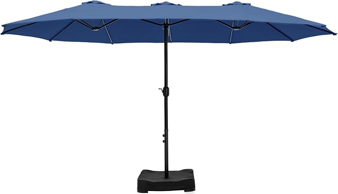 HERA'S PALACE 15ft Patio Umbrella, Base Included, Rectangular, Haze Blue | outdoor, table, large, 15, rectangle, double, pool, stand, clearance, outside, triple, shade, sun