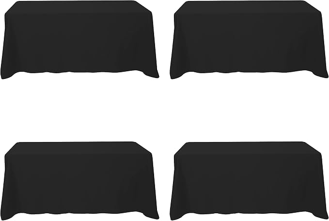 BRILLMAX 4 Pack Black Tablecloths 90x132 Inch for 6ft Rectangle Tables | 150 GSM Polyester Fabric, Floor Length Drop, Water, Stain & Wrinkle Resistant Cloth Cover for Wedding Reception Banquet Party