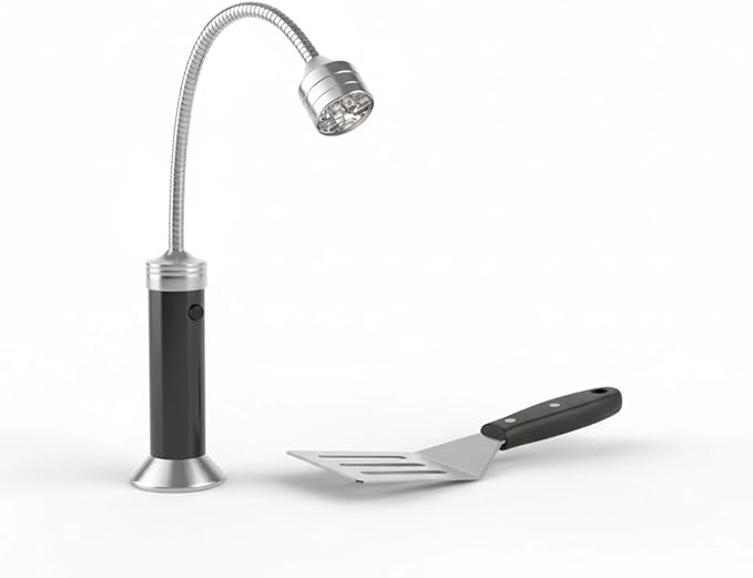 Black Grill Light with Attachment Force Base, 9 LED, 360° Flexible Gooseneck, for BBQ, Repair, Camping, Includes Plastic Case, 7.1 x 4.7 x 1.8 in