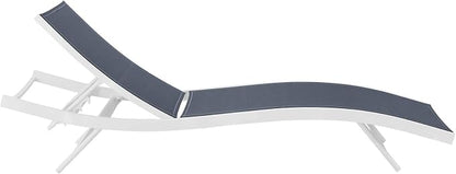 Modway Glimpse Aluminum Mesh Outdoor Patio Poolside Deck Chaise Lounge Chair in White Navy