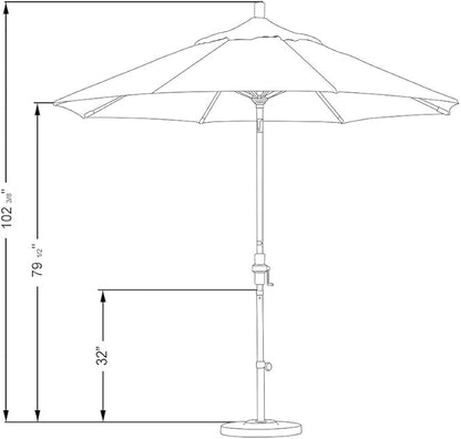 California Umbrella 9' Round Aluminum Market Umbrella, Crank Lift, Collar Tilt, White Pole, Navy Blue Olefin