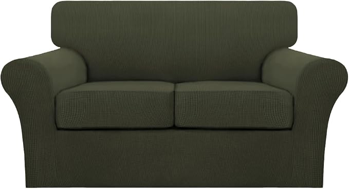 Turquoize 3 Piece Sofa Covers for 2 Cushion Couch Sofa Slipcover Soft Couch Cover for Dogs-Washable Sofa Furniture Cover with 2 Individual Cushion Covers, Thick Jacquard Fabric (Loveseat, Olive)