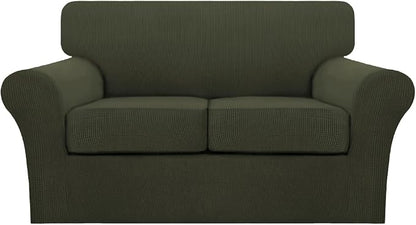 Turquoize 3 Piece Sofa Covers for 2 Cushion Couch Sofa Slipcover Soft Couch Cover for Dogs-Washable Sofa Furniture Cover with 2 Individual Cushion Covers, Thick Jacquard Fabric (Loveseat, Olive)