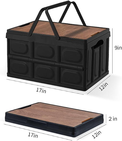 2 PCS Collapsible Storage Bins Box with Lids and Handle, 30L 8Gal Portable Storage Crate Containers Totes, Instacrate Stackable Foldable Camping Basket Supplies for Fishing Car RV, Office (Black)
